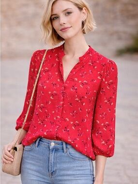 Anthropologie JOIE Chiffon Blouse Metallic Swiss Dot Textured 3/4 sleeve